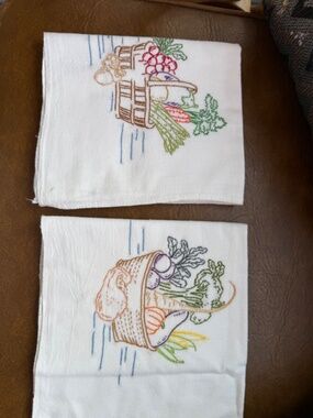 2 cotton tea towels hand embroidered. Never used. 47 x 31 inches